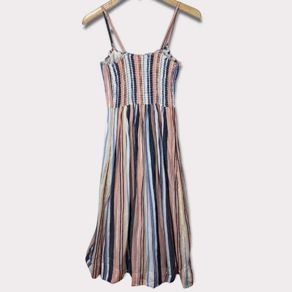 Free People Lilah Midi Dress Size XS Striped Rayon Bohemian Button Convertible - Picture 7 of 13
